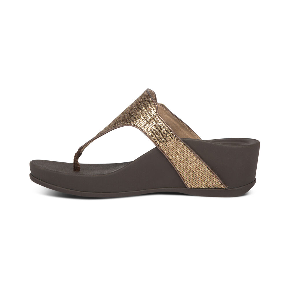 Aetrex Women's Kate WaterFriendly Summer With Arch Support Wedge Sandals - Bronze | USA PODPVDJ